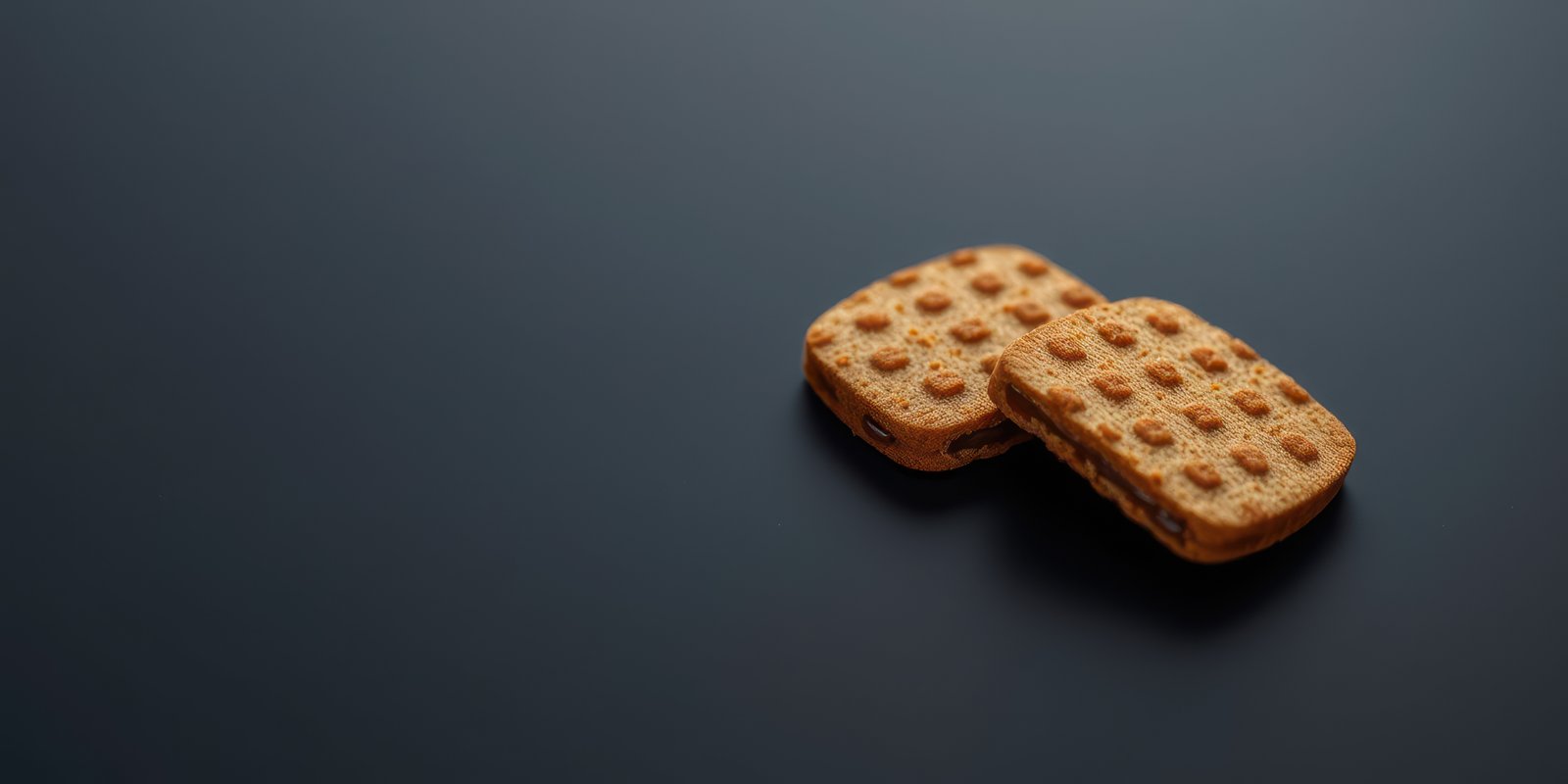 Delicious golden-brown cookies with chocolate filling on a dark surface during a cozy afternoon snack